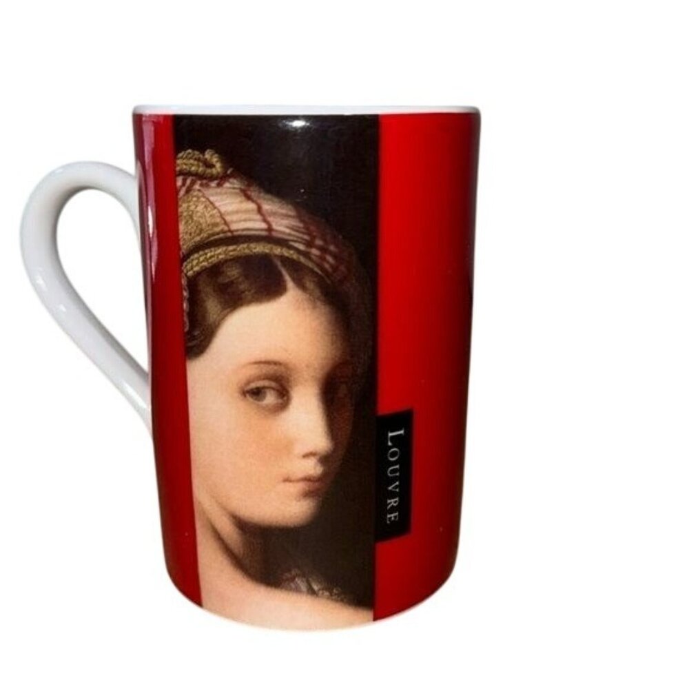 Louvre Museum Ceramic Mug With Classic Art Print & Red Background